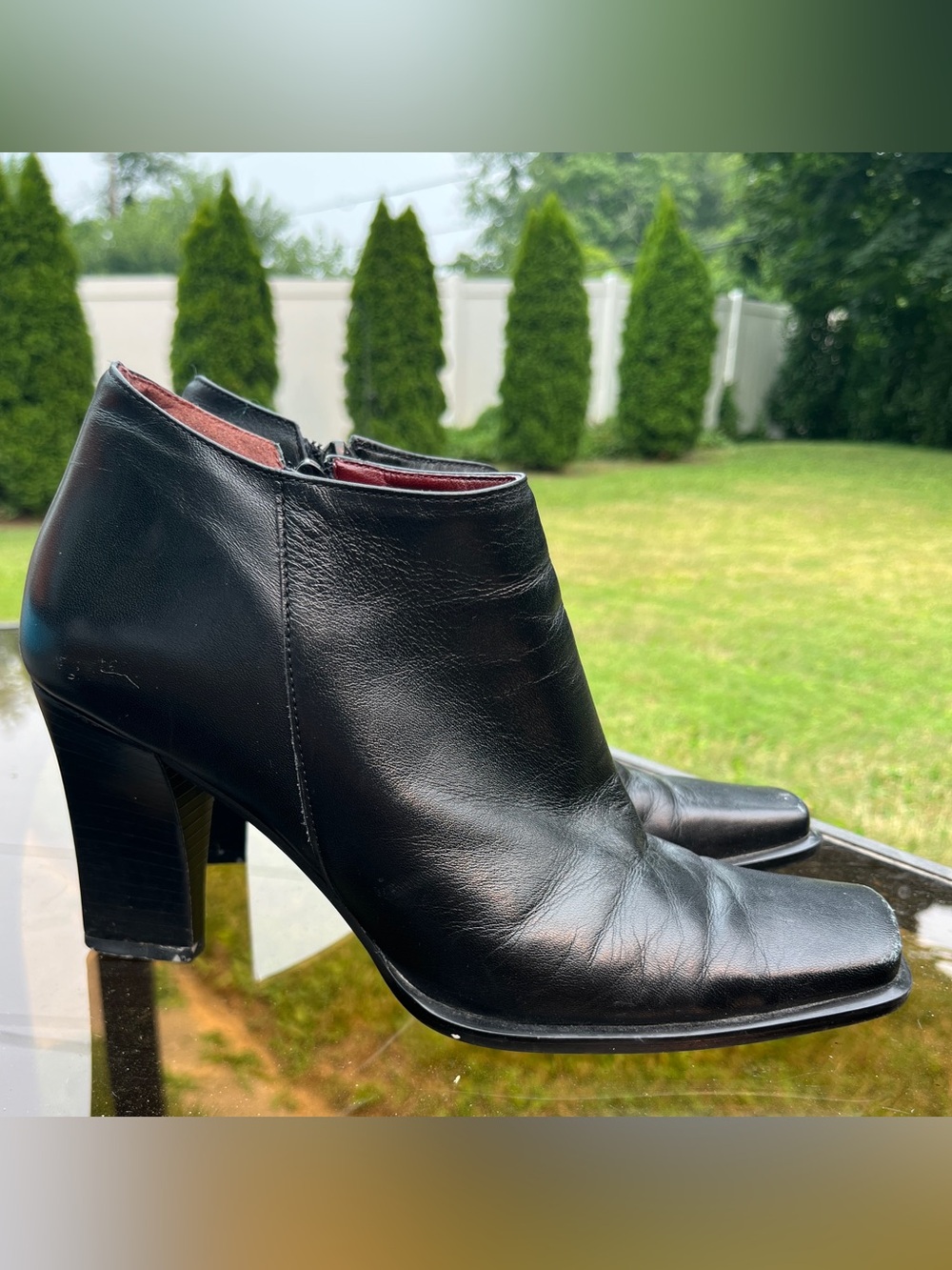 Nine West Black Leather Ankle Booties with Dark Red Lining